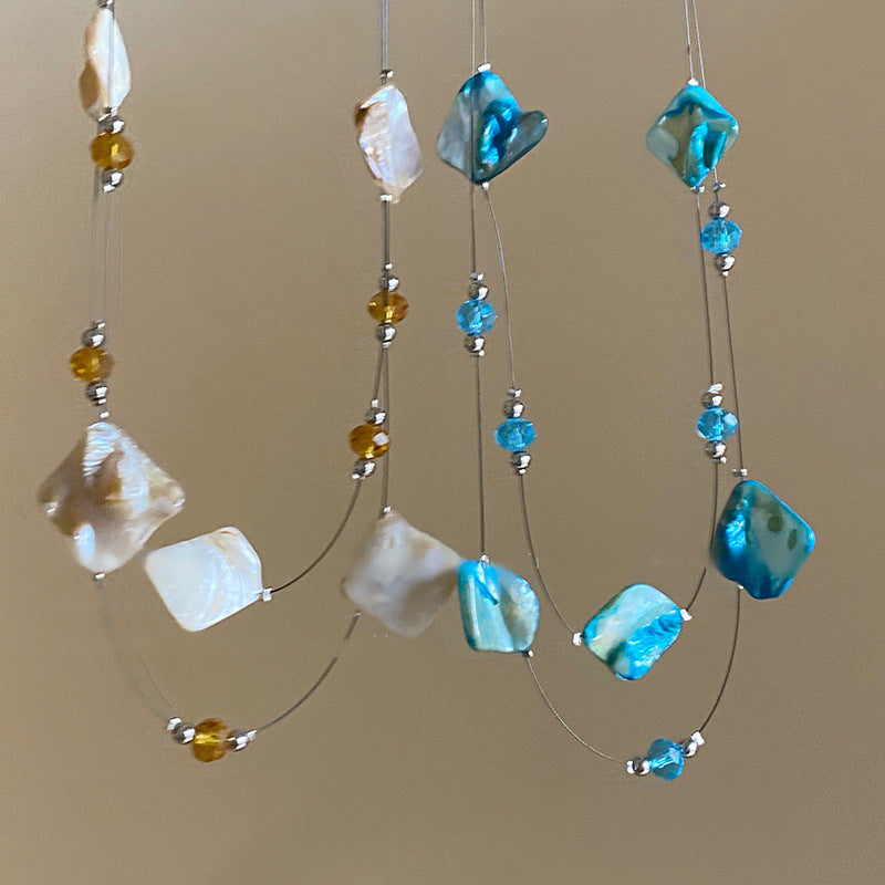 Beach Shell Glass Bead Double-Layer Necklace - view 2