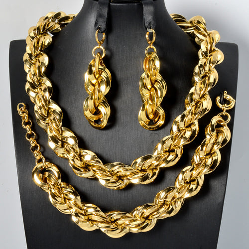 Western Fashionable Style Simple Line Rope Chain Bracelet Cool Hip-Hop Breeze Chunky Chain Bracelet Necklace Earrings Set