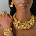 Dubai Gold Western Fashionable Africa Jewelry Necklace Bracelet Set Earrings Ring Cutout Leaves Wedding Banquet Set