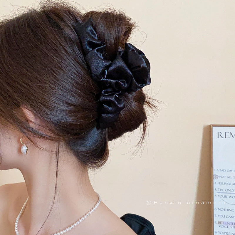 French Black Pleated Fabric Hair Claw Clip - view 3