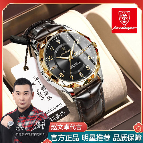 Swiss Brand New Leather Band Mens Watch Waterproof Glow Quartz Watch Live Export Bestseller Drop Ship