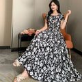 Rayon Floral Off-Shoulder Elastic Waist Bohemian Beach Dress