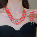 EU/US Import Statement Geometric Multi-Layer Resin Stud Earring Necklace Set Personality Clavicle Chain Light Luxury Premium Necklace
