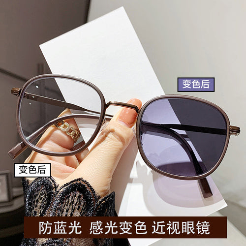 Prescription Glasses Turn Grey Color Anti-Blue Fashionable Chestnut Brown Premium Brightening Bare Face Student Rx Finish Item Prescription Sunglasses