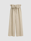 Summer Casual Fashion Tie-Front Lace Trim Loose Wide Leg Pants
