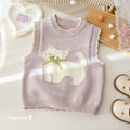 Girls' Cartoon Duckling and Kitty Jacquard Knit Vest