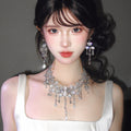 Korean Style ins Rhinestone Fan Shape Teardrop Stud Earring Necklace Set Niche Design Detail Clavicle Chain Personality Elegant Trendy Necklace