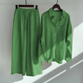 Women's 2026 Retro Plus Size Linen Cotton High Waist Loose Shirt + Pants 2-Piece Set - Pink