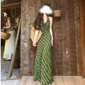 Green Plaid Camisole Backless Fitted Long Dress, 2026