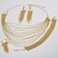 Overseas Fashionable 18K Metal Fringe Premium Necklace Bracelet Set Earrings Ring Wedding Women Jewelry Set