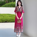 Women's Summer Chinese French Short Sleeve V-Neck Printed Dress + Skirt 2026 - 1-1#