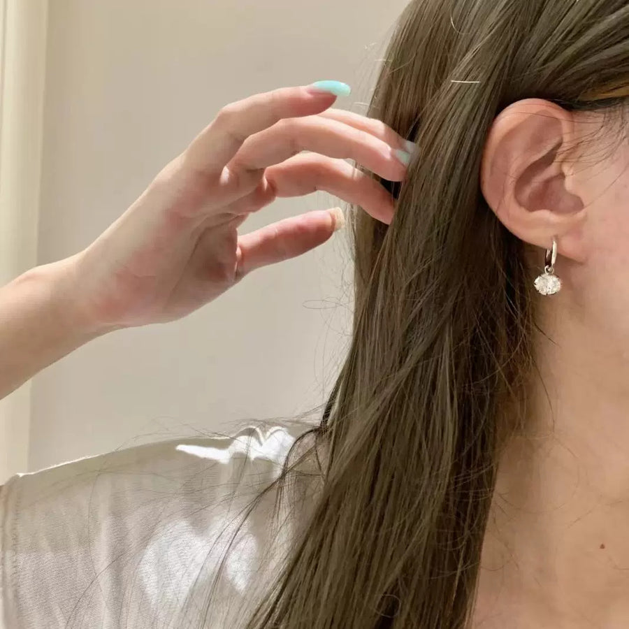 Korean Round Zircon Clip-On Hoop Earrings - view 3