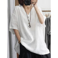 Summer Korean Casual Plus Size Linen Cotton V-Neck Loose Shirt