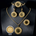 Western Trendy Overseas Personality Sunflower Cutout Necklace Bracelet Set Earrings Ring Middle East Banquet Women Set