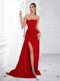 Women's Rhinestone Slit Strapless Evening Gown
