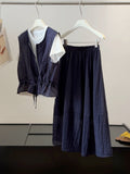 Summer Old Money Korean Crew Neck Skirt + Vest + Tee 3-Piece Set