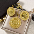 Western Geometric Round Brand Carved Set Sunflower Cutout Lace Pendant Earrings Necklace Set Design Style