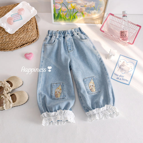 Girls' Cartoon Applique Lace Joggers