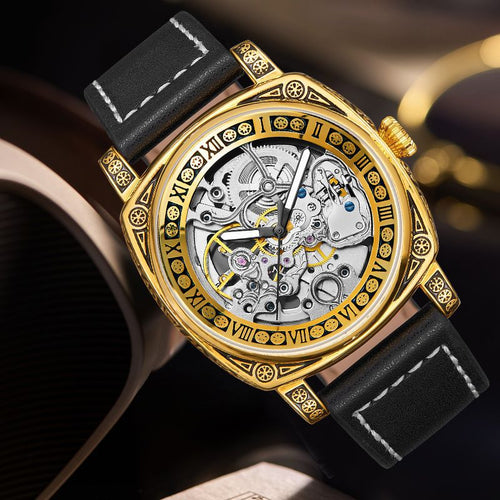 Drop Ship Item Time Watch Men Mechanical Movement Self-Winding Mechanical Retro Flower Pattern Carve Engrave Mens Watch Waterproof