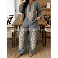 Women's Ethnic Long Sleeve Lace Trim Set 2026 | 2 Piece Outfit Set - White