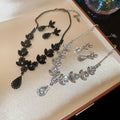 Western Imperial Breeze Rhinestone Wheat Ears Teardrop Stud Earring Necklace Set Fashionable Clavicle Chain Light Luxury Premium Necklace Women