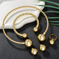 EU/US Import 18K Gold Fashionable Copper Bead Wear Jewelry Twist Necklace Bracelet Set Earrings Ring Africa Banquet Set