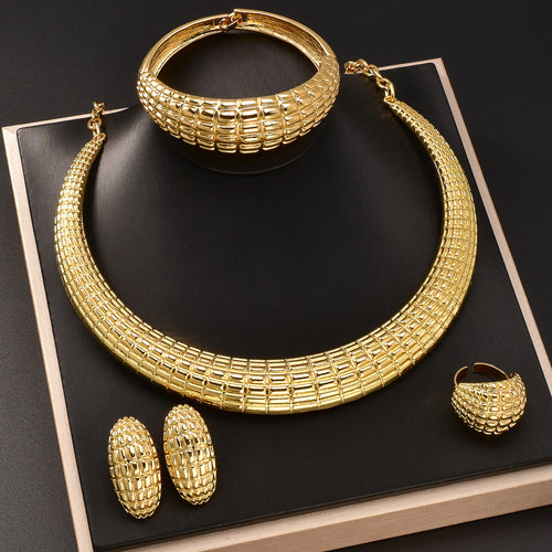 EU/US Import Dubai 18K Gold Moon Necklace Earrings Set Ring Bracelet Set India Women Banquet Jewelry Set