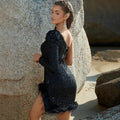 Women's Sequin Feather Bodycon Elegant Long Sleeve Dress