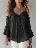 Fall Casual Off-Shoulder Tie-Front Shirt + Camisole