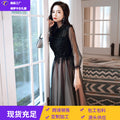 长款宴会晚礼服女2026新款优雅气质黑色主持人年会礼服东南亚货源