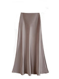 Fall French Elegant Satin High Waist Drapey Skirt