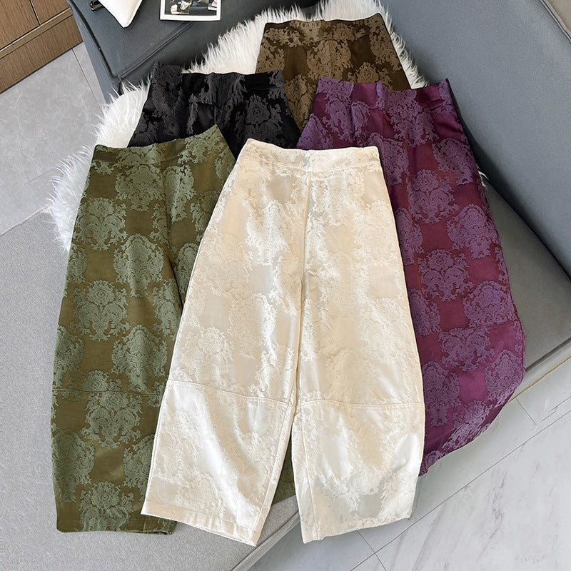 Summer New Chinese Retro Jacquard Loose Elastic Pants