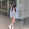 Spring-Summer Korean Casual Long Sleeve Plaid Sun-Protection Loose Shirt + Jacket