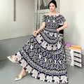 Rayon Floral Off-Shoulder Elastic Waist Bohemian Beach Dress