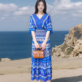 Women's Summer Chinese French Short Sleeve V-Neck Printed Dress + Skirt 2026 - 1-1#