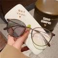 Light-Changing Prescription Glasses Overseas Blue-Light Glasses Fashionable Oval Round Bare Face Plano Influencer Prescription Sunglasses