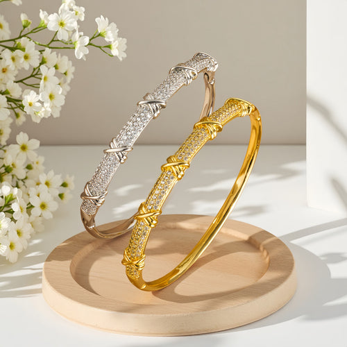 Overseas Real Gold Plated Bow Cross Bangle Women Niche Premium Open End Bracelet Personality Accessory Factory Wholesale