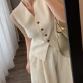 Summer Old Money Fashion Tencel Linen Sleeveless Wide Leg Pants + Vest 2-Piece Set