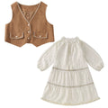Girls' Faux Fur Vest & Fringe Dress Set - French Retro