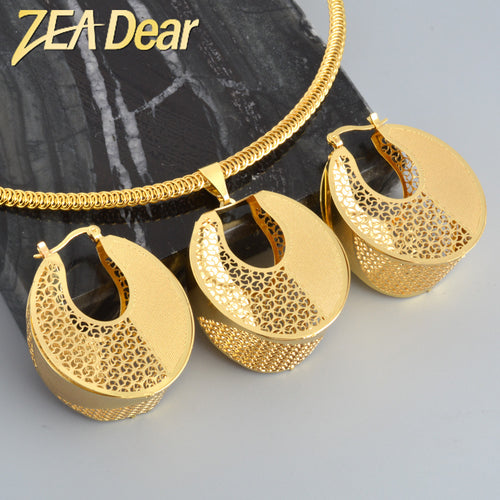 New Import Western Middle East Africa Coated 18K Gold Asymmetric Cutout Necklace Earrings Set 2-Piece Set Jewelry Set
