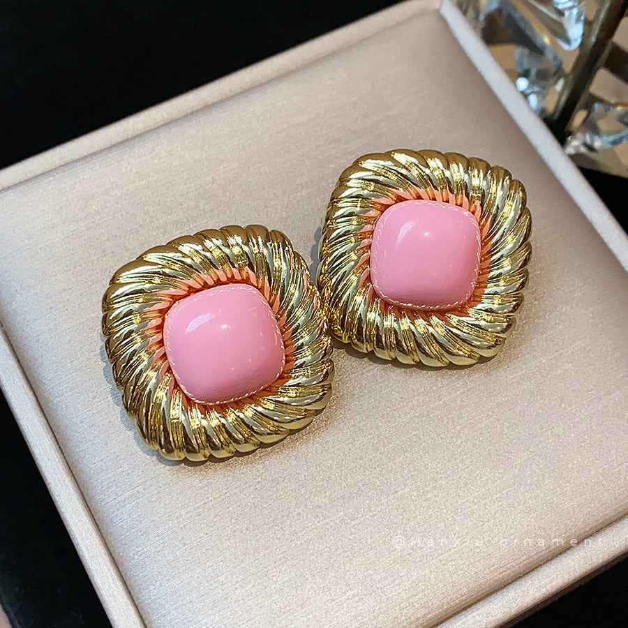 Twisted Square Pleated Statement Stud Earrings - view 2