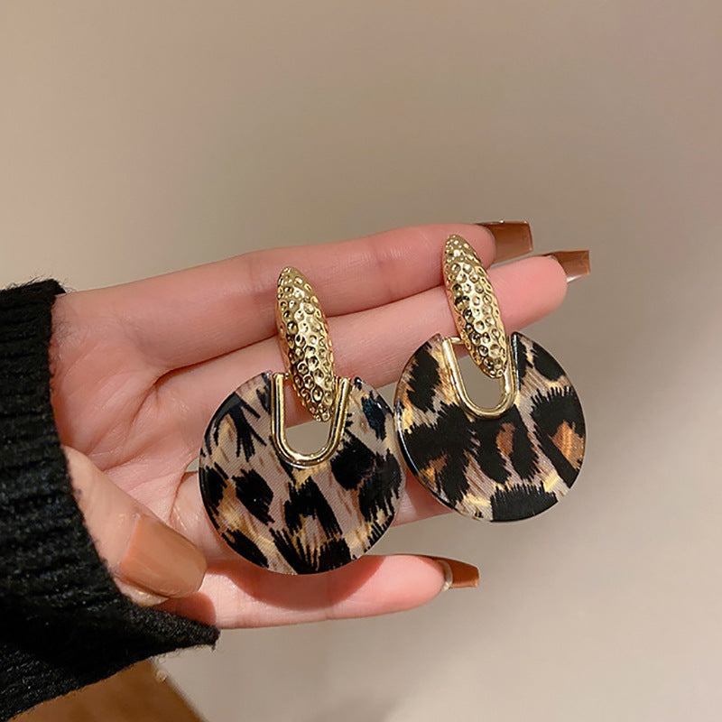 Leopard Print Heart Geometric Earrings - view 9