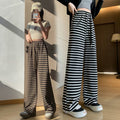 Summer Korean Casual High Waist Striped Loose Straight Leg Wide Leg Pants + Pants
