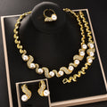 Dubai Style Imitation Pearl Jewelry Set Rhinestone Necklace Earrings Set Bracelet Ring Design Huawei Beauty Gown Accessory