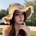 新款甜美大蝴蝶结遮阳草帽女 时尚气质大帽檐太阳帽户外防晒帽子