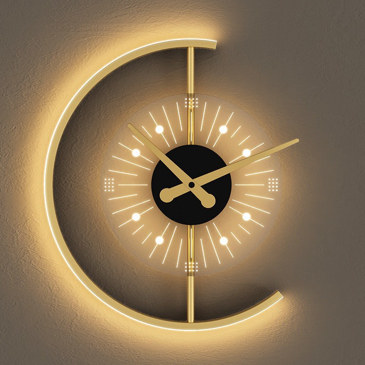 Living room light luxury creative clock wall lamp bedroom bedside background wall lamp technological style decoration charging without wiring