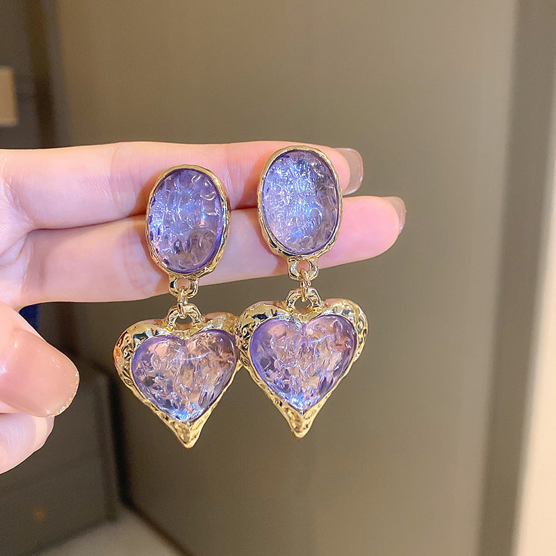 Purple Rhinestone Flower Tassel Earrings - view 12