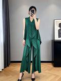 Sleeveless Pleated Asymmetric Drapey Wide Leg Pants + Top Set