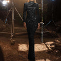 2025 New Sequin Off-Shoulder Hollow-Out Dress, Round Neck Fitted S-Silhouette