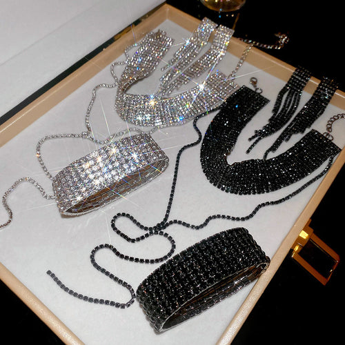 EU/US Import Statement Rhinestone Multi-Layer Geometric Fringe Necklace Light Luxury Premium Clavicle Chain Fashionable Personality Necklace